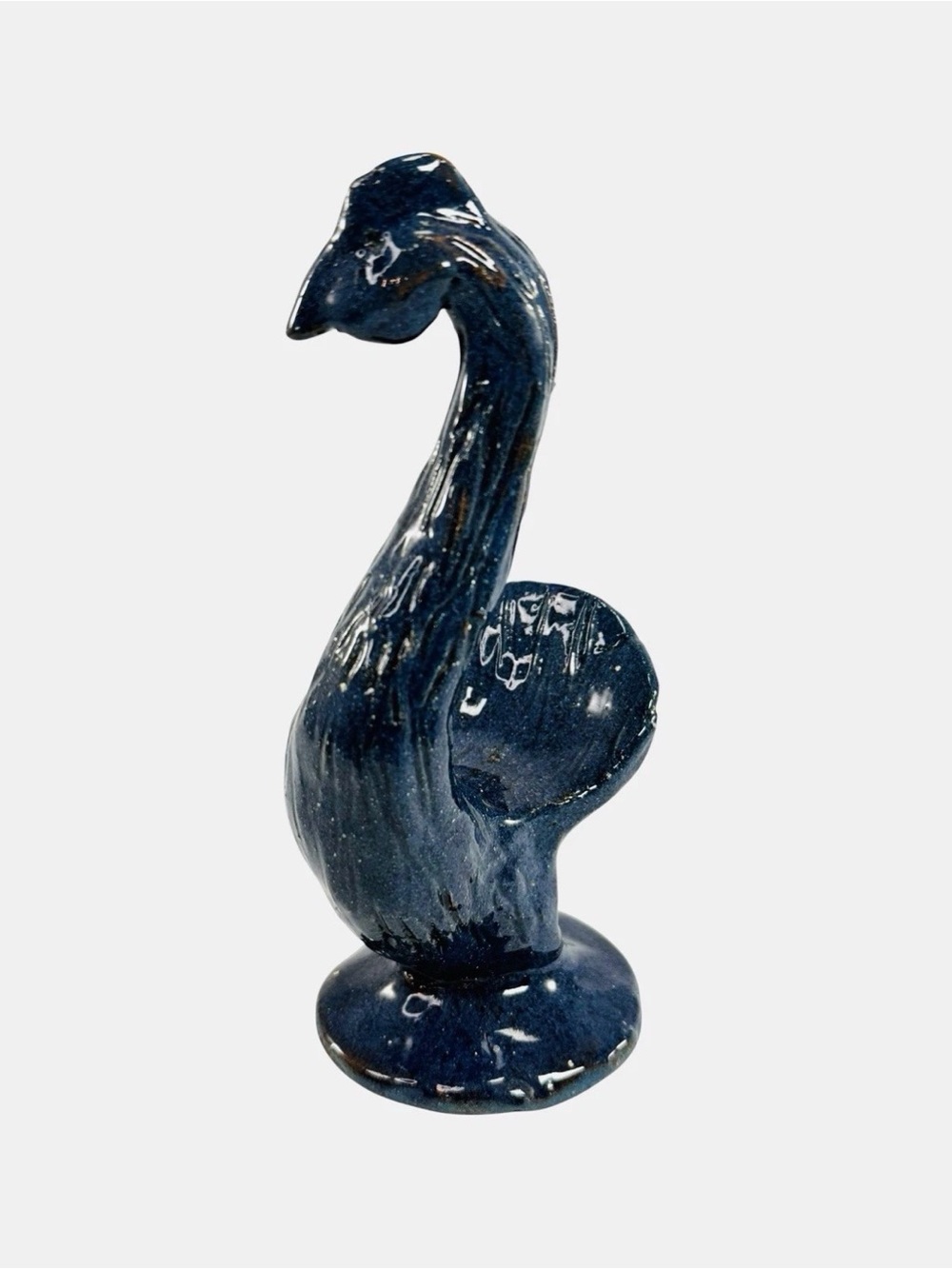 Vintage Mary Ferguson Folk Art Pottery Farmhouse Rooster Hen Cobalt Blue Artisan